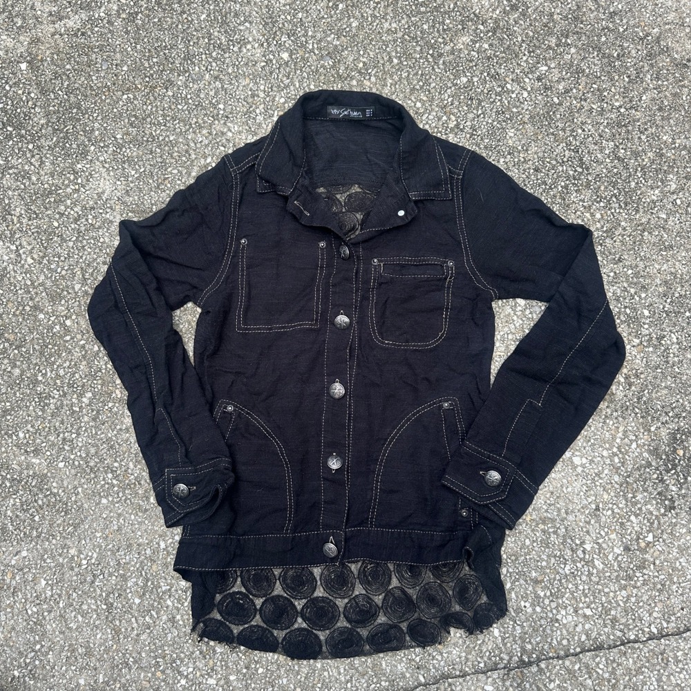 Santissima Vestimenta Black Utility Jacket Rosette Mesh Back Contrast Stitch M